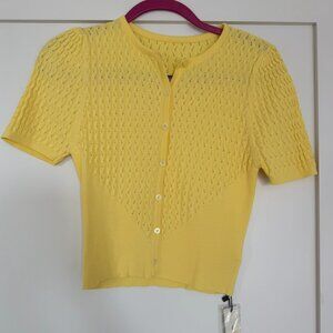 Commense Short Sleeve Button Cardigan in Yellow